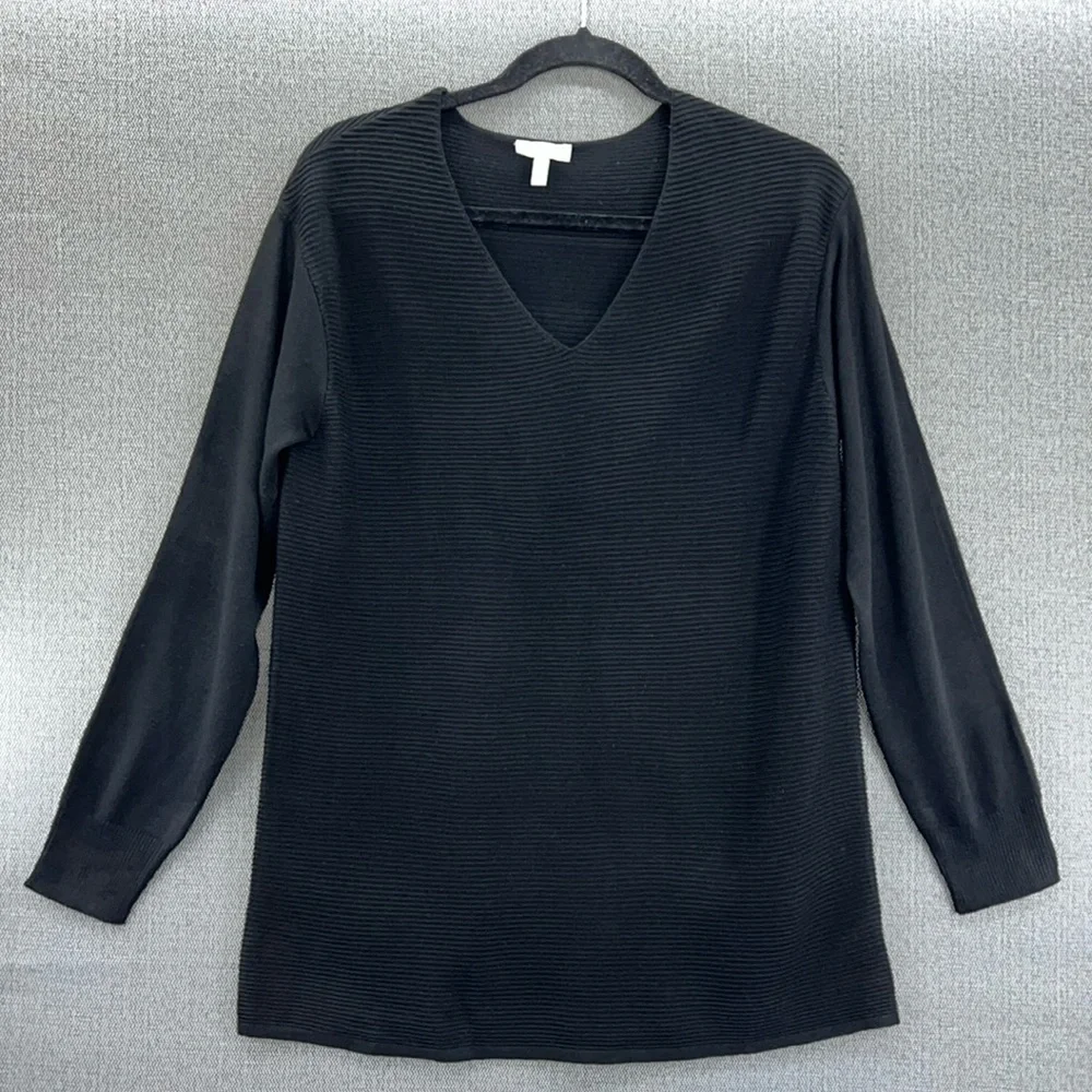Ella Moss Women‎ Black V Neck Long Sleeve Loose Fit Knit Sweater Size S